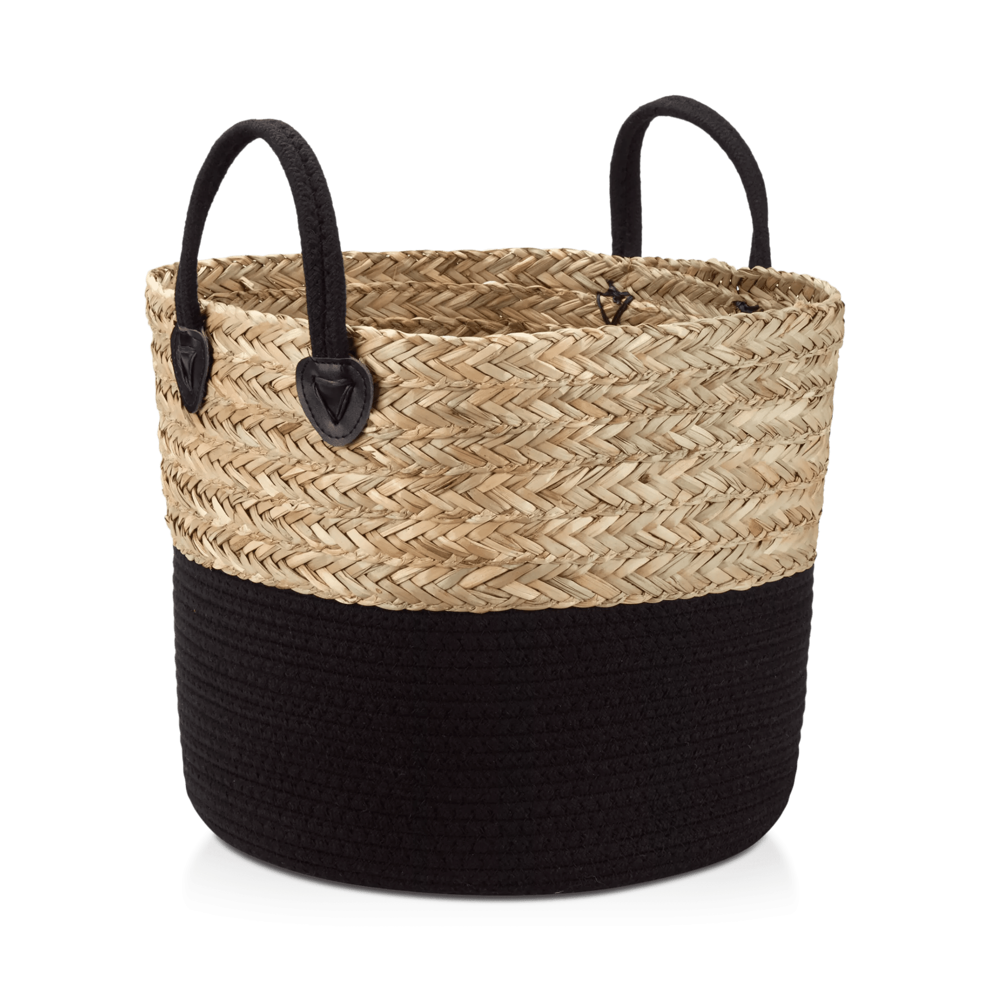 Panier en algues tissées et en corde de coton