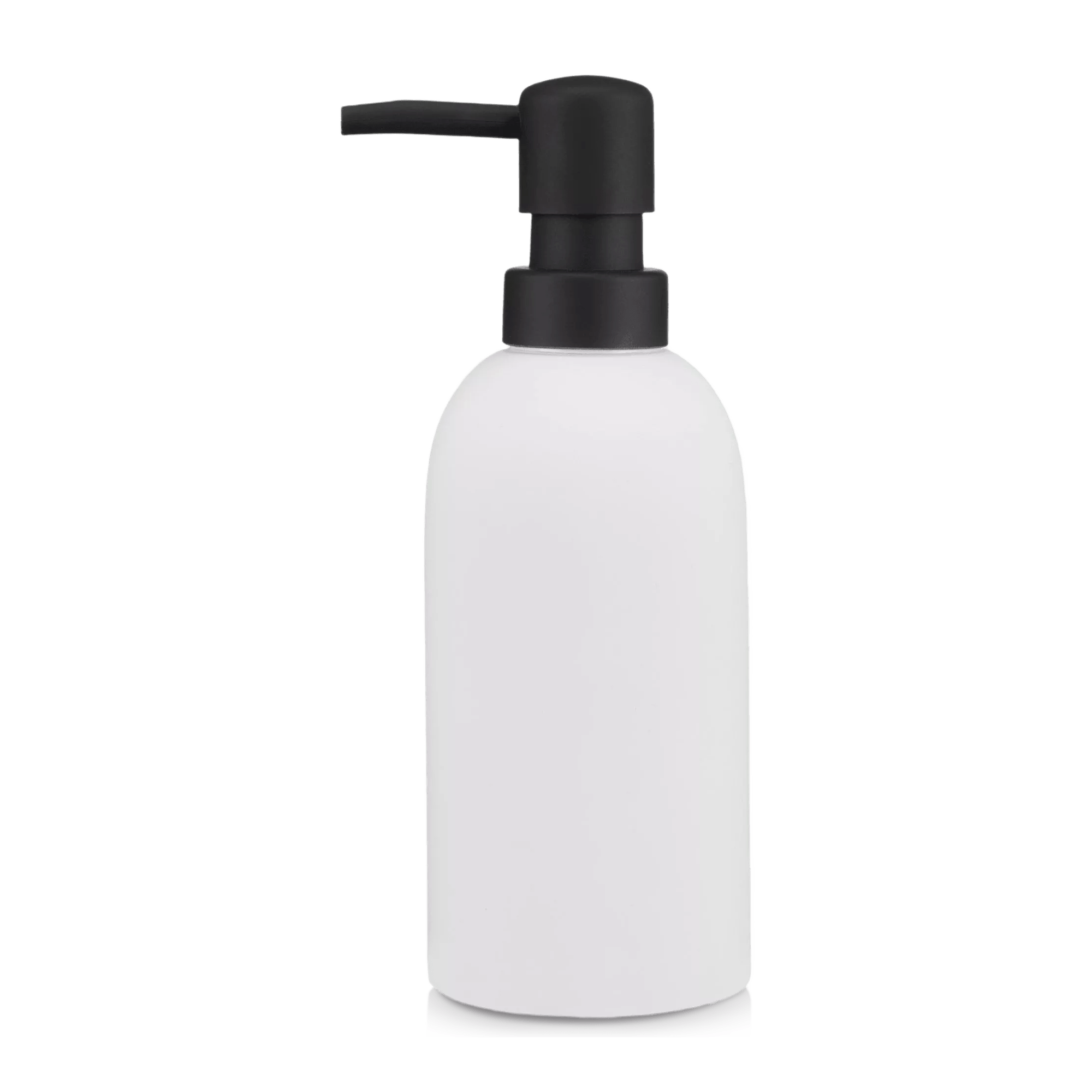 Distributeur de savon avec fini en caoutchouc noir et blanc