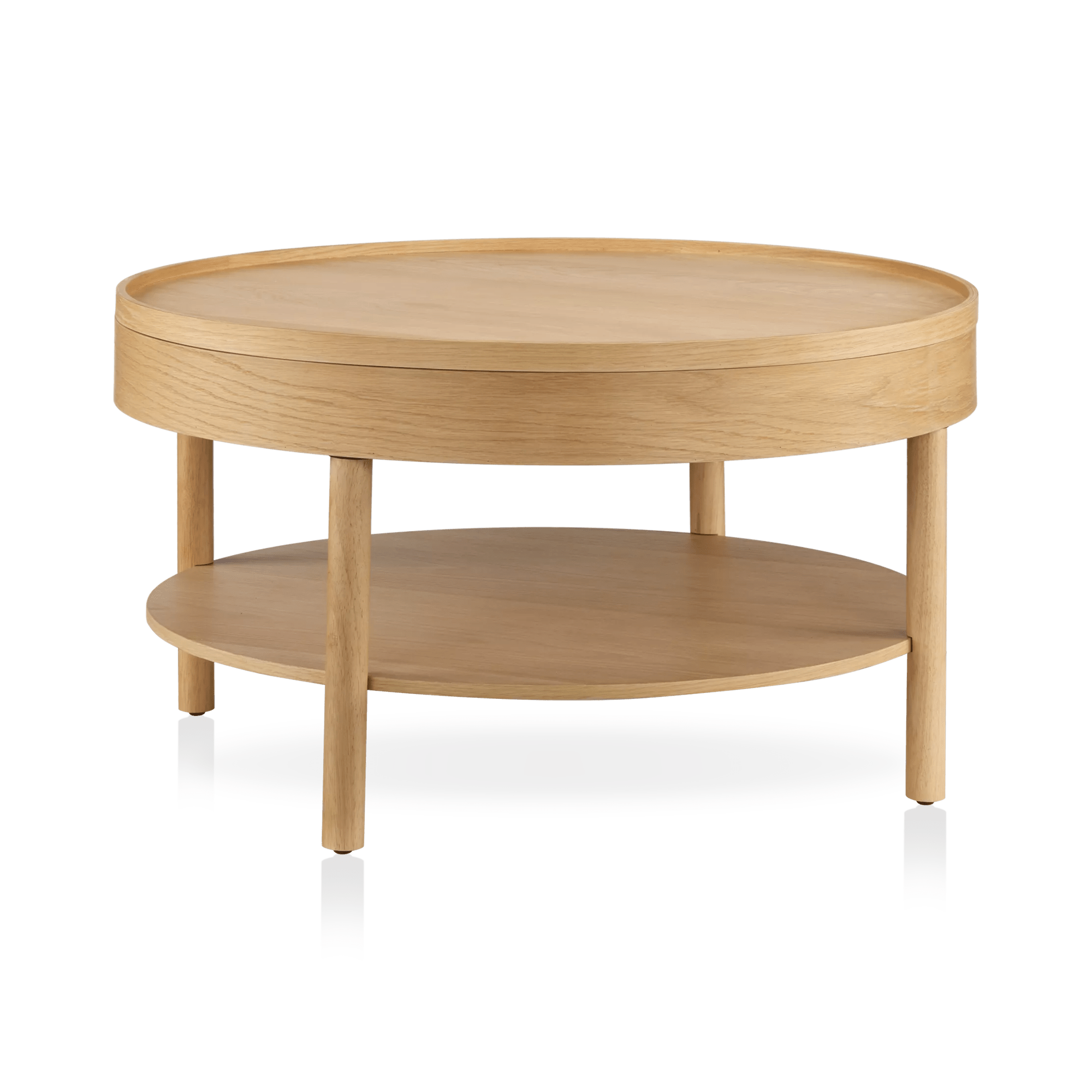 Table basse ronde en bois avec dessus pivotant