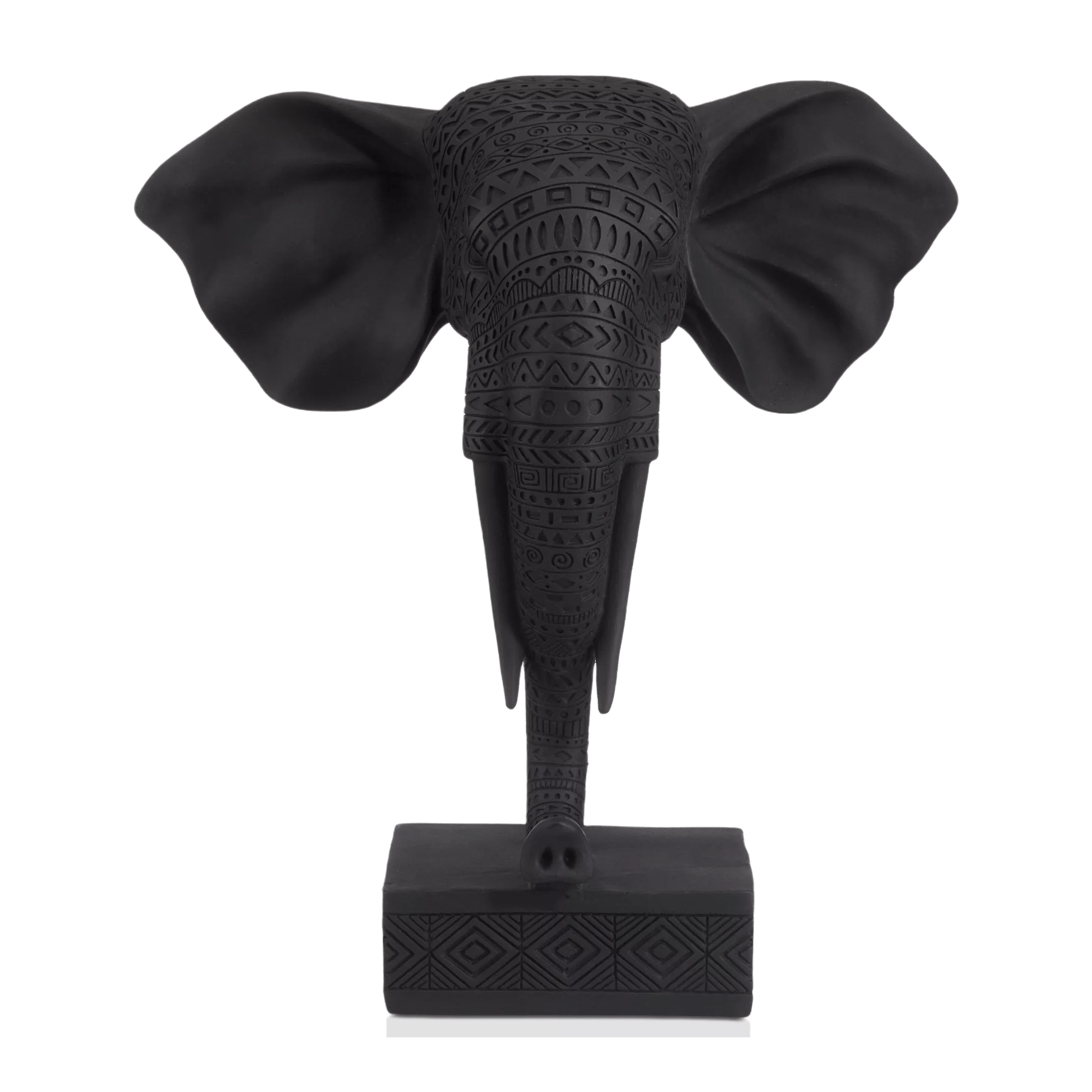 Éléphant en résine noire sur pied