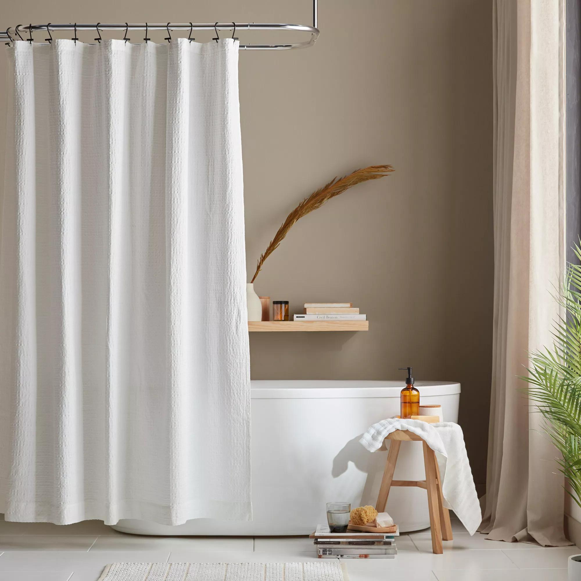 White Waffy Essential Shower Curtain