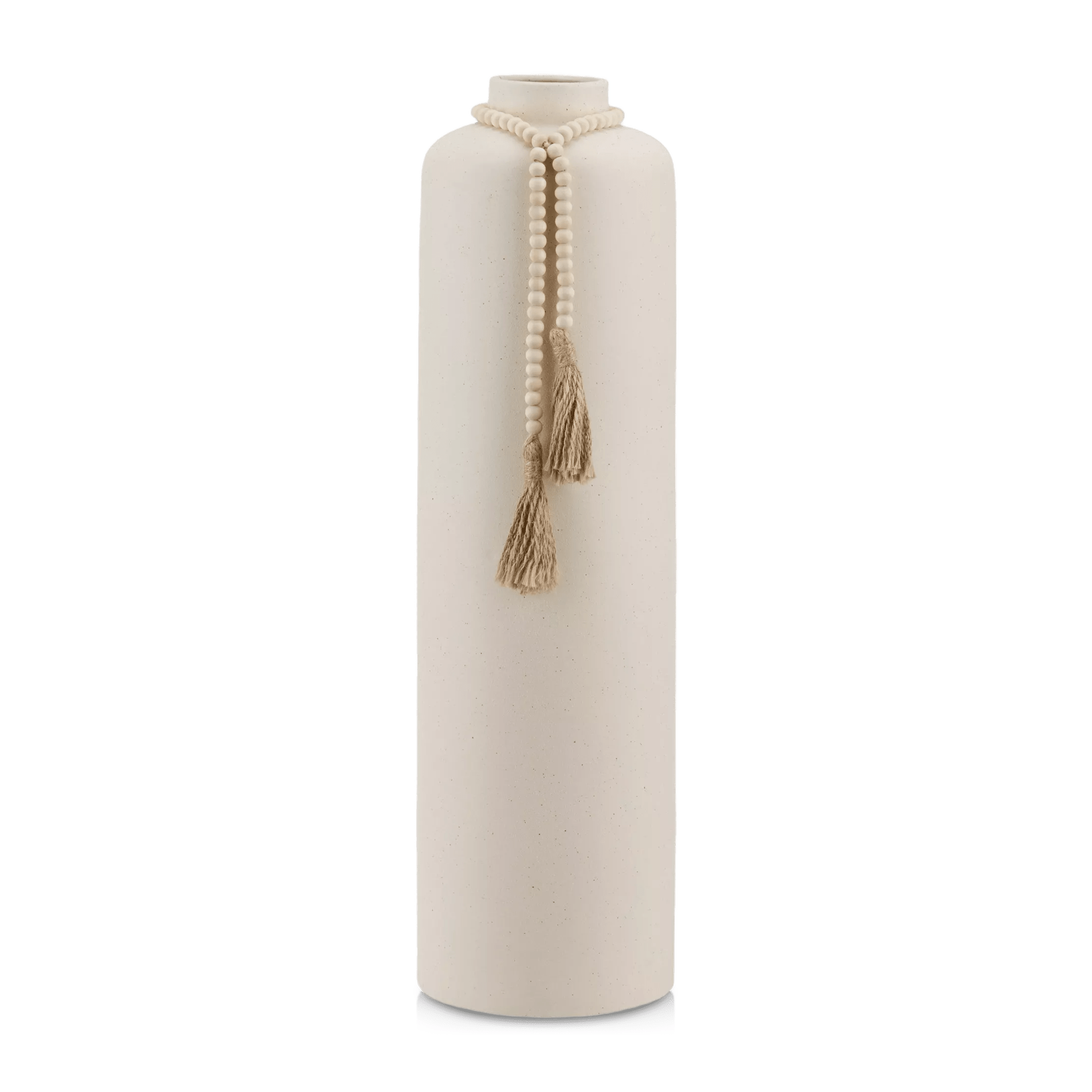 Vase de sol en céramique avec glands en perles de bois