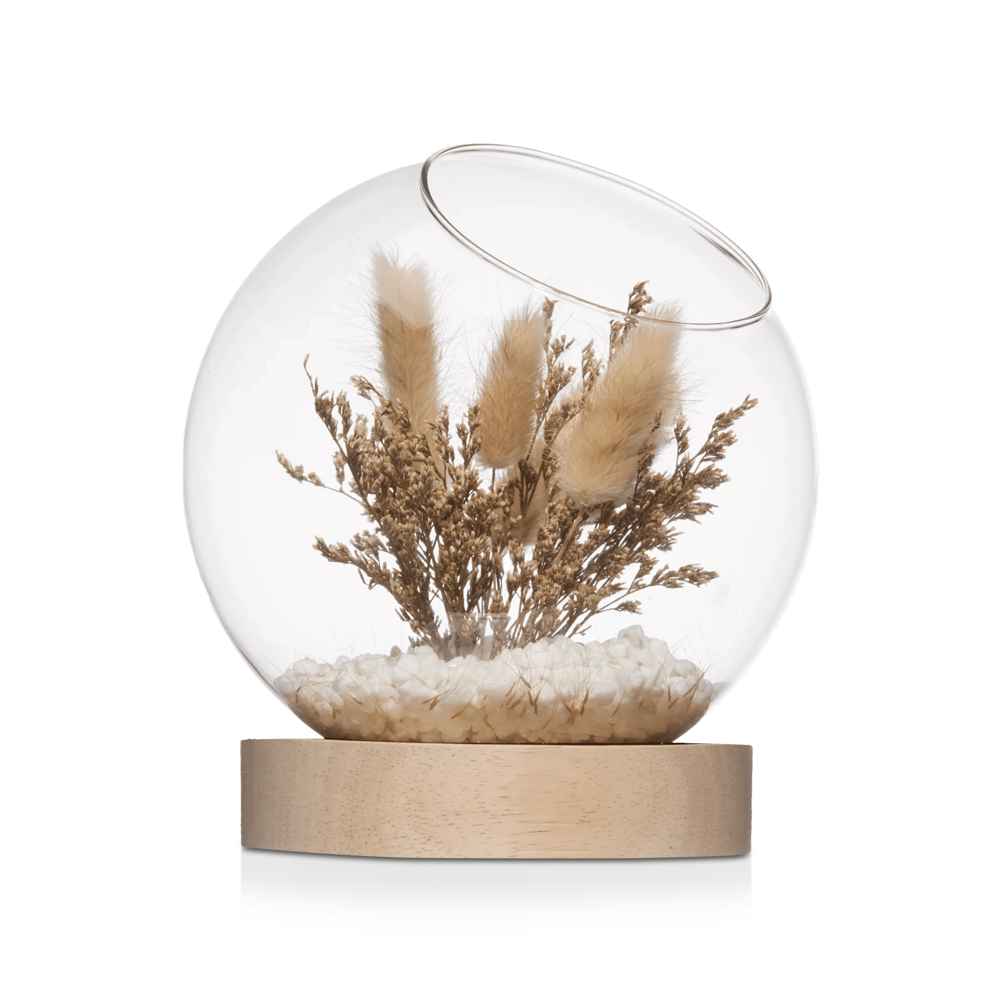 Dôme en verre avec fleurs séchées