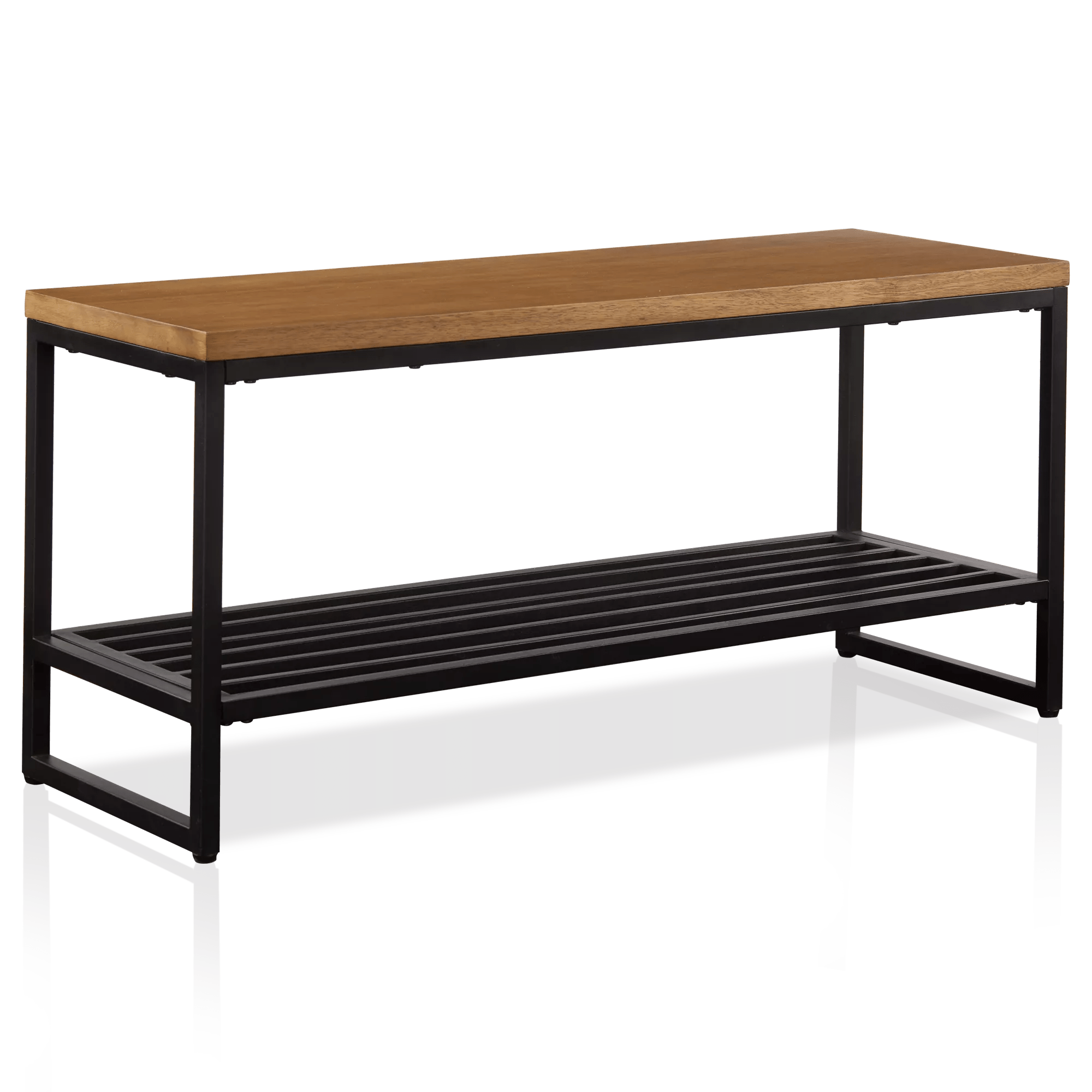 Wood and Metal Bench with Shoe Rack