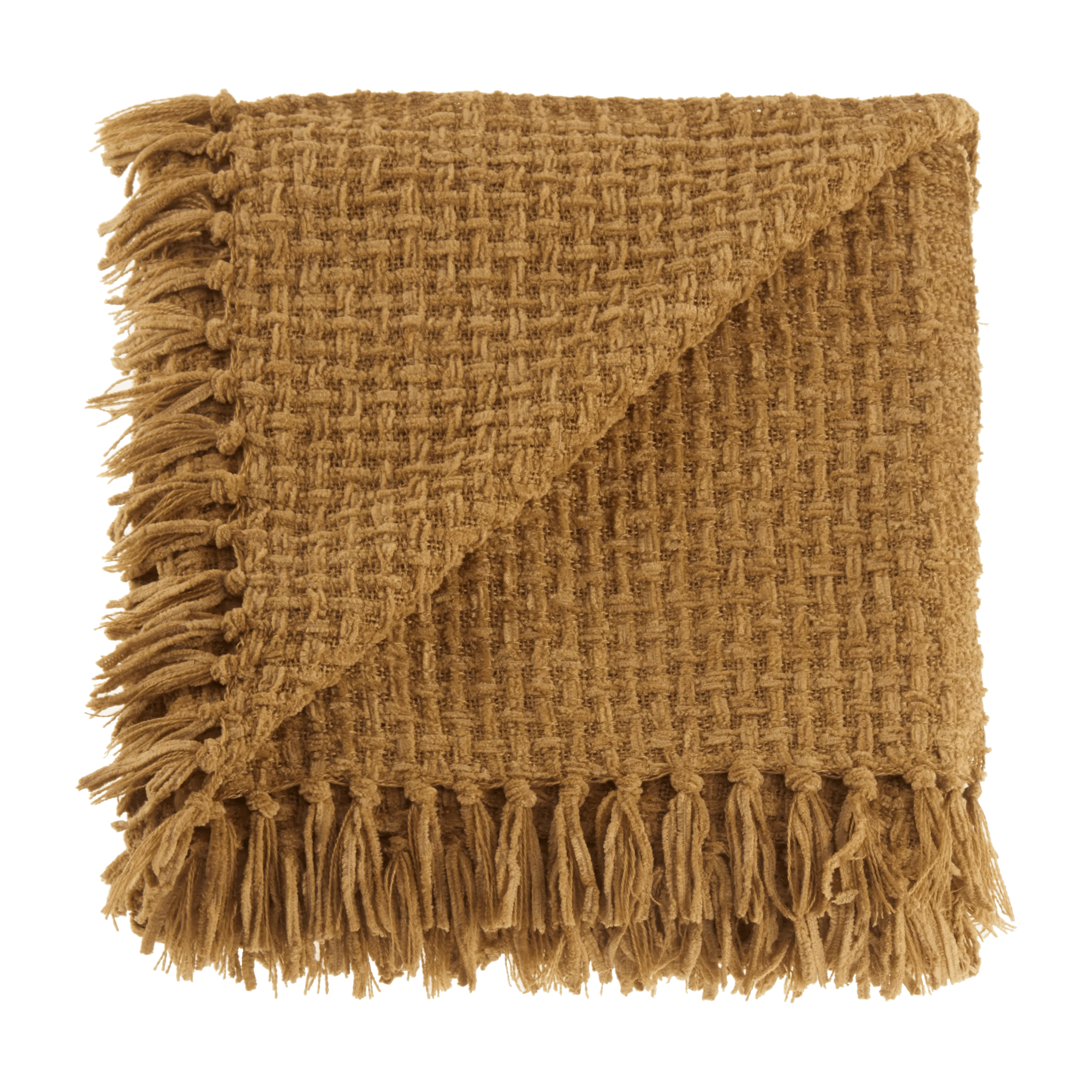 Basc jeté en tricot chenille ocre
