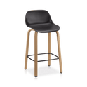 Tabouret de comptoir en plastique et bois avec placage métallique noir