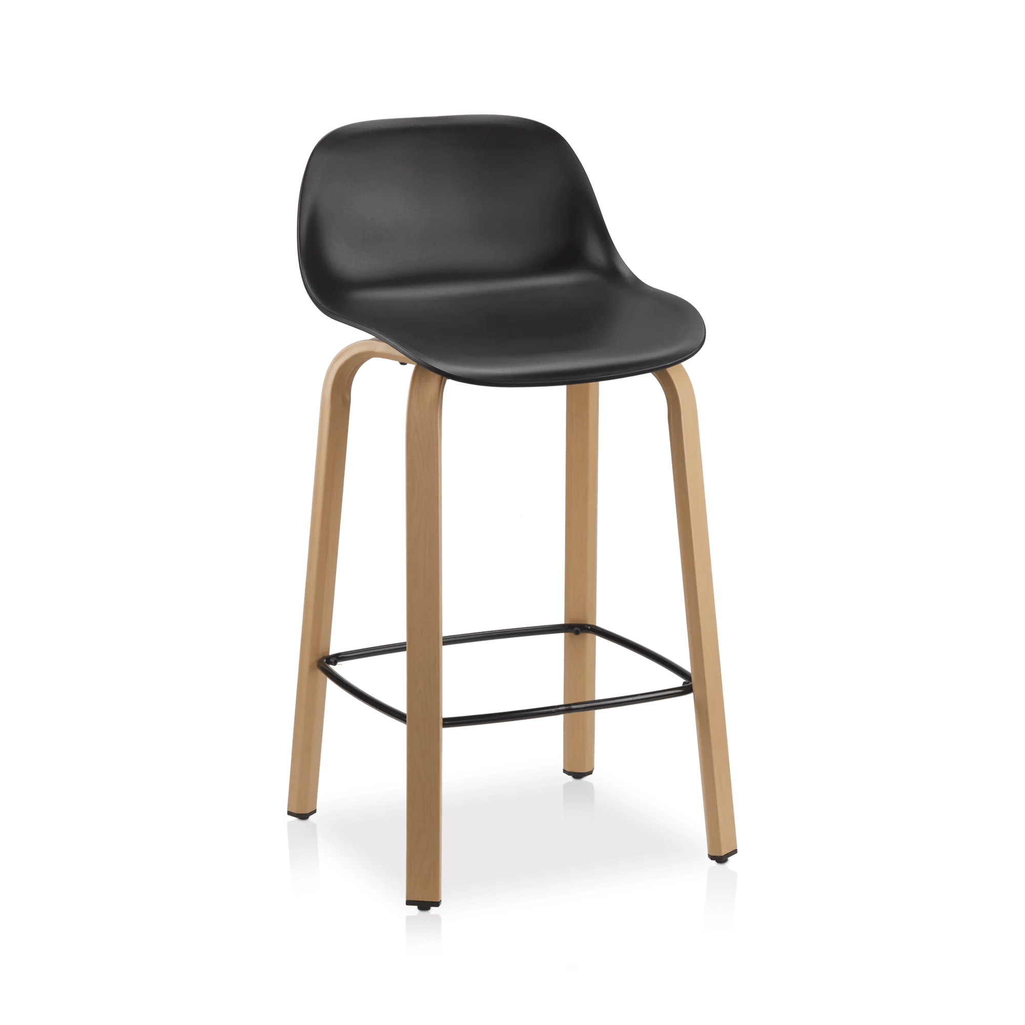 Tabouret de comptoir en plastique et bois avec placage métallique noir