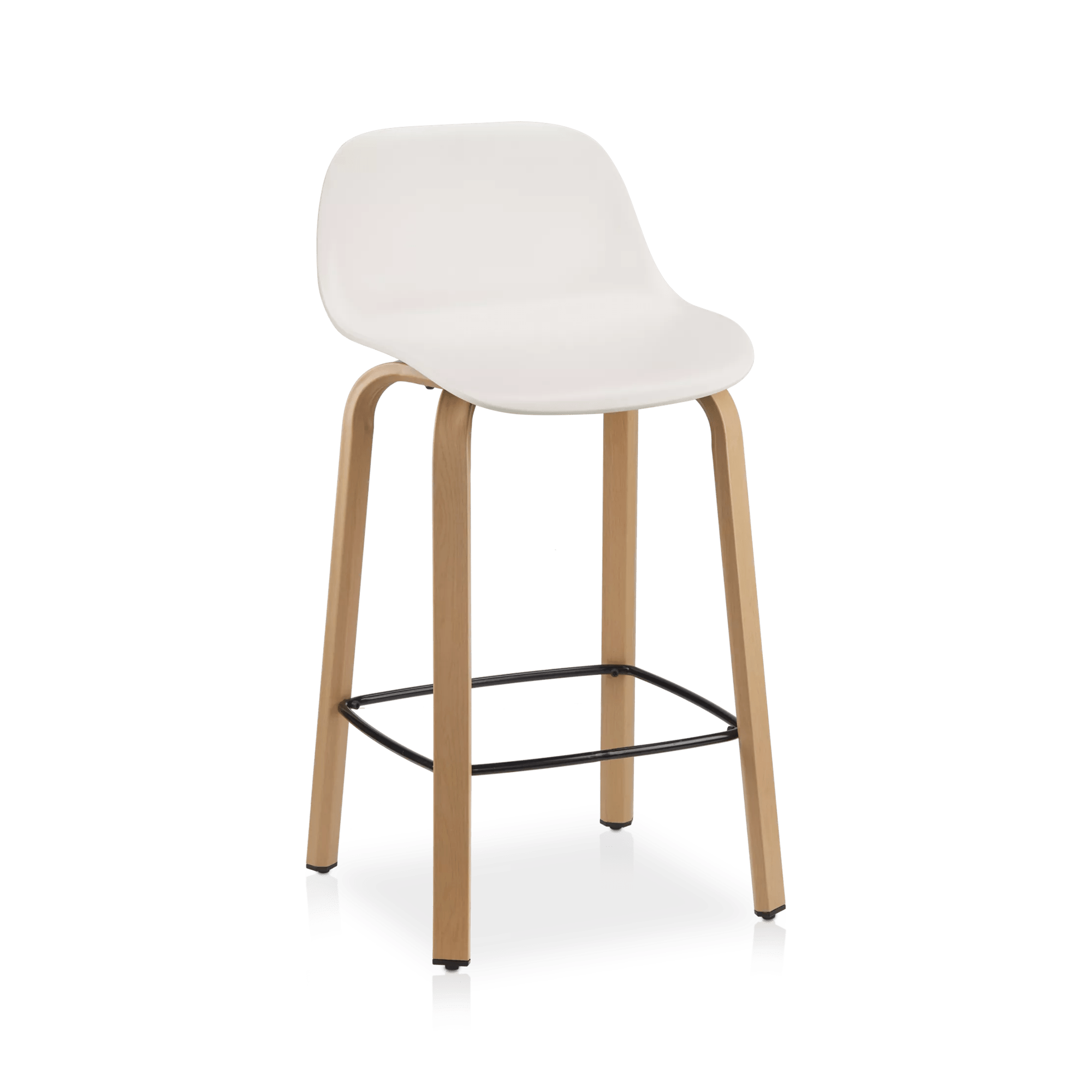 White Bar Stool with Natural Wood Legs