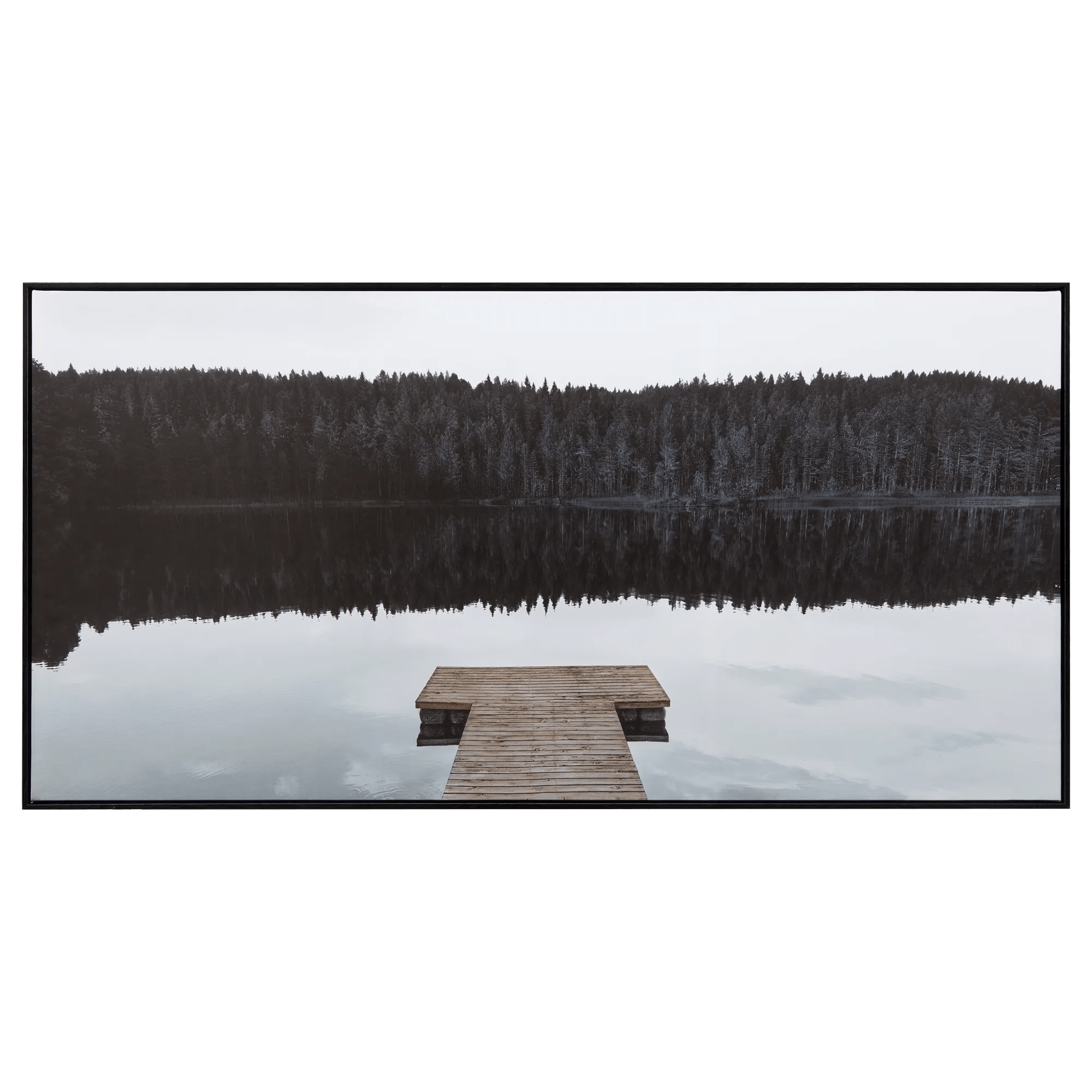 Tableau imprimé d'un quai avec vue sur montagnes