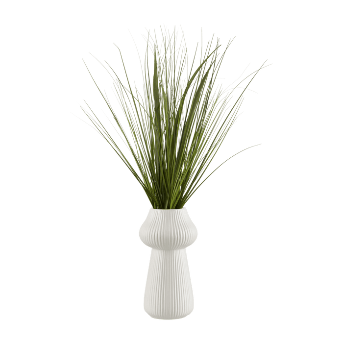 Artificial Grass in Ribbed Ceramic Vase