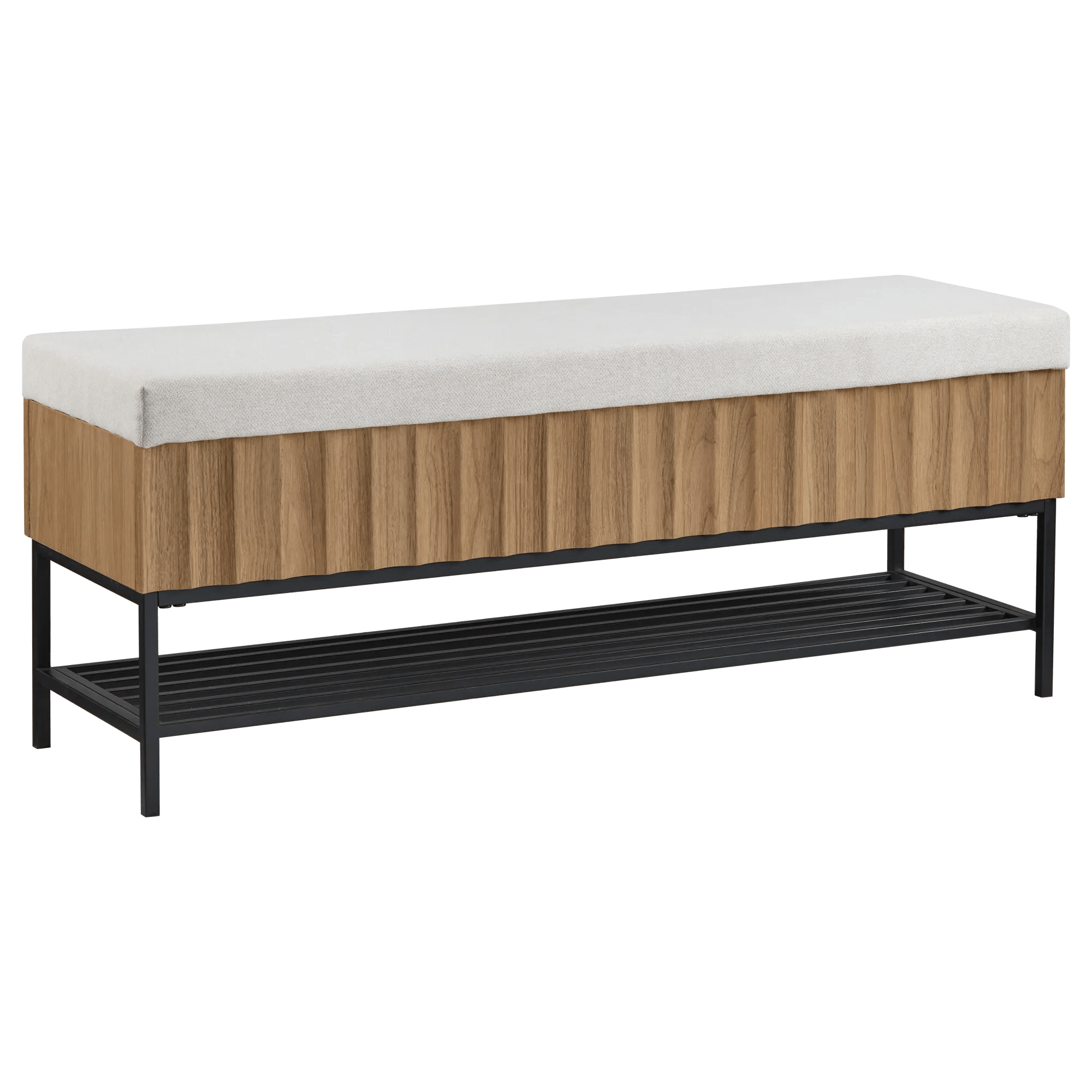 Banc de rangement en tissu et bois