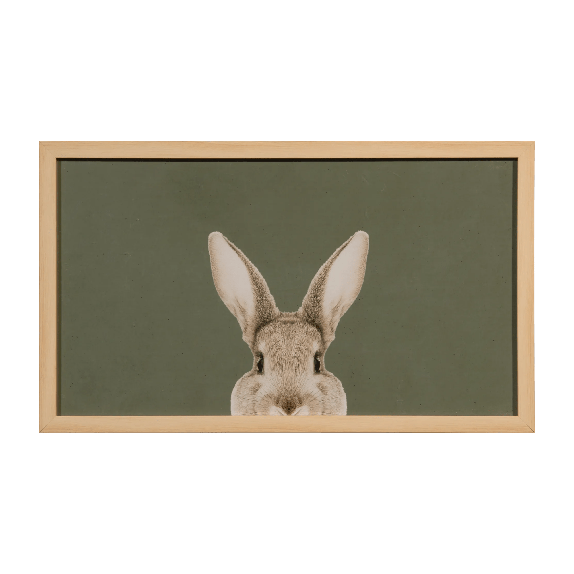 Portrait de lapin encadré en bois naturel