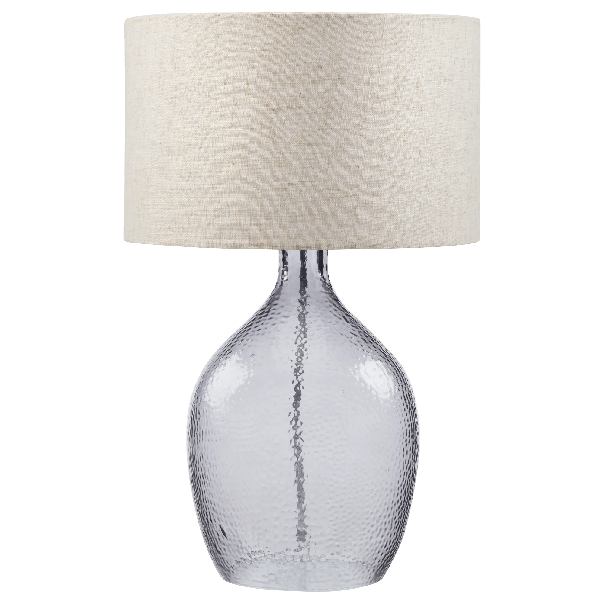 Hammered glass lamp with natural shade
