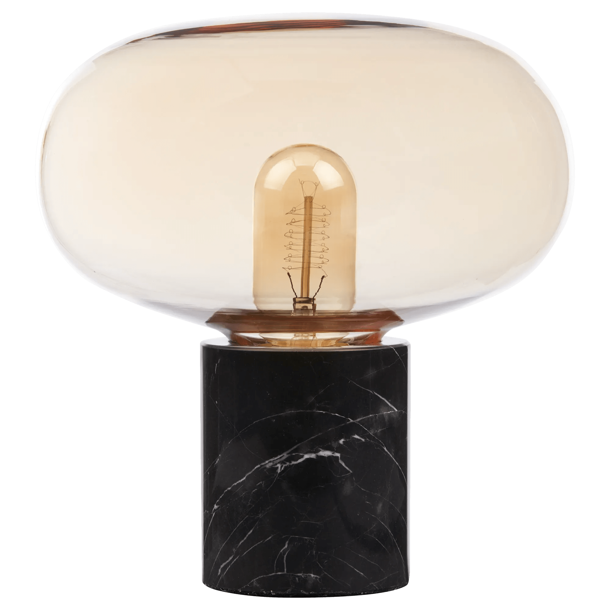 Lampe de table marbre noir et verre ambre