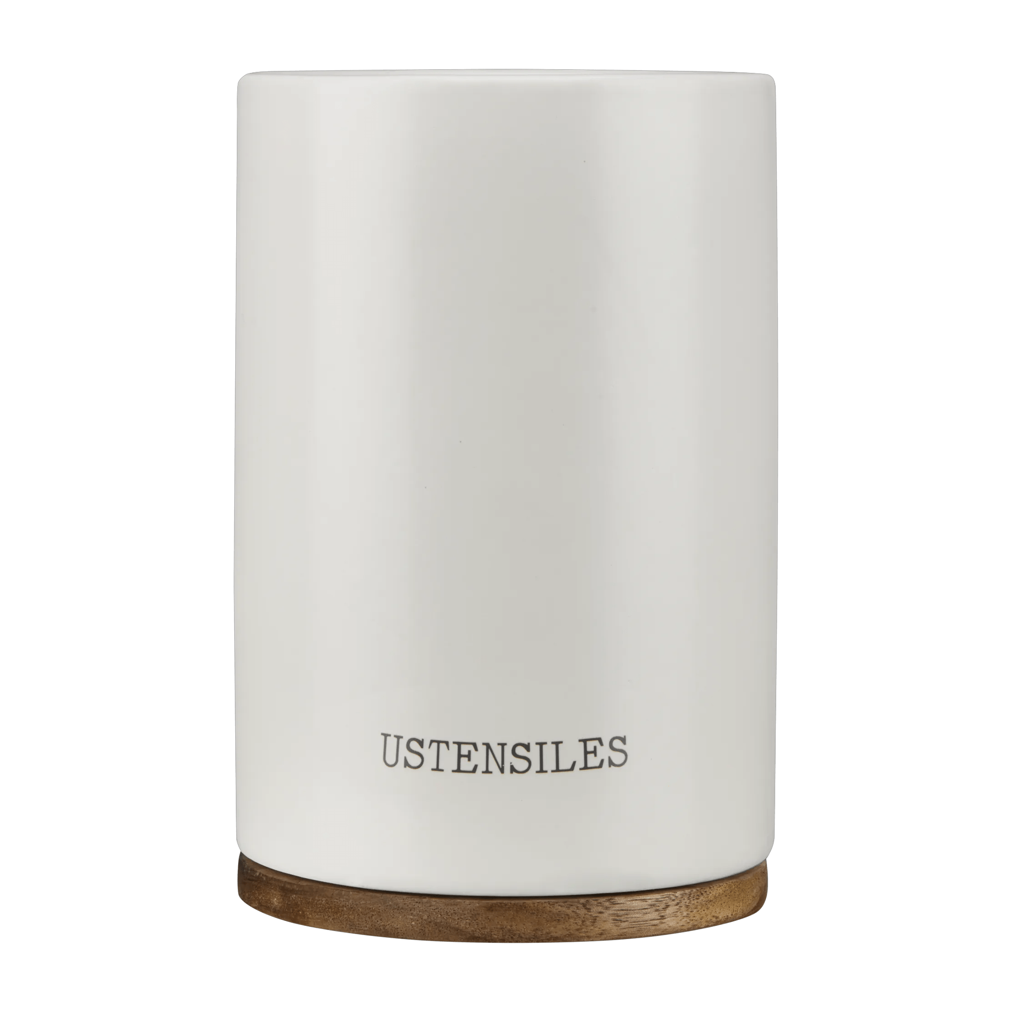 Pot à ustensiles en céramique avec base en bois blanc