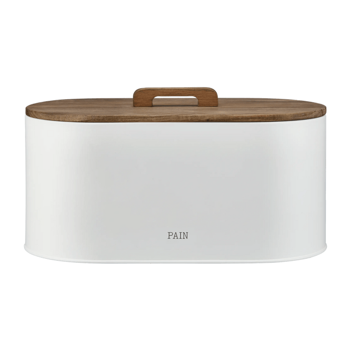 Boîte à pain blanche avec couvercle en bois