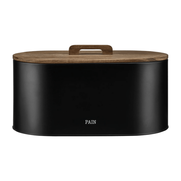 Boîte à pain noir avec couvercle en bois
