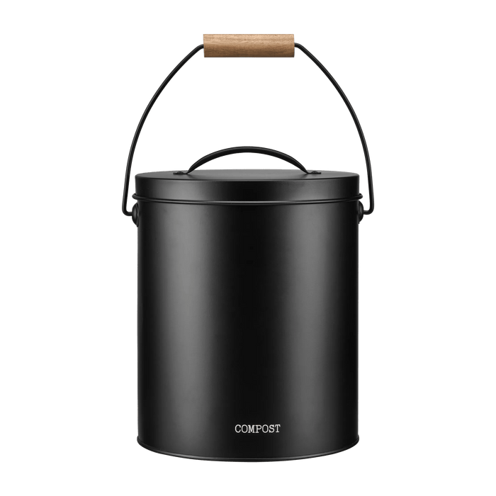 Compost Bin Black with Wooden Handle
