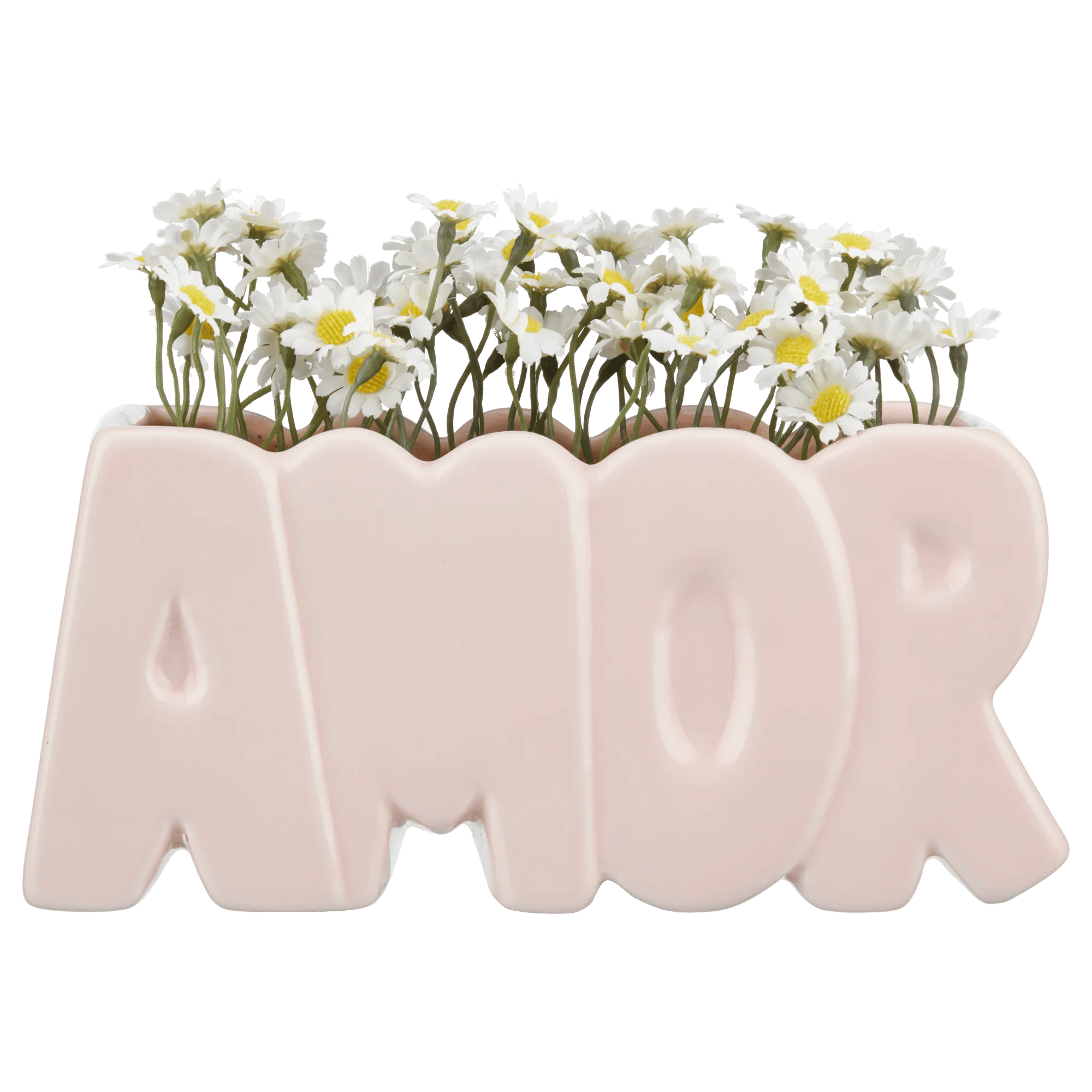 Pot décoratif en céramique amor avec des marguerites
