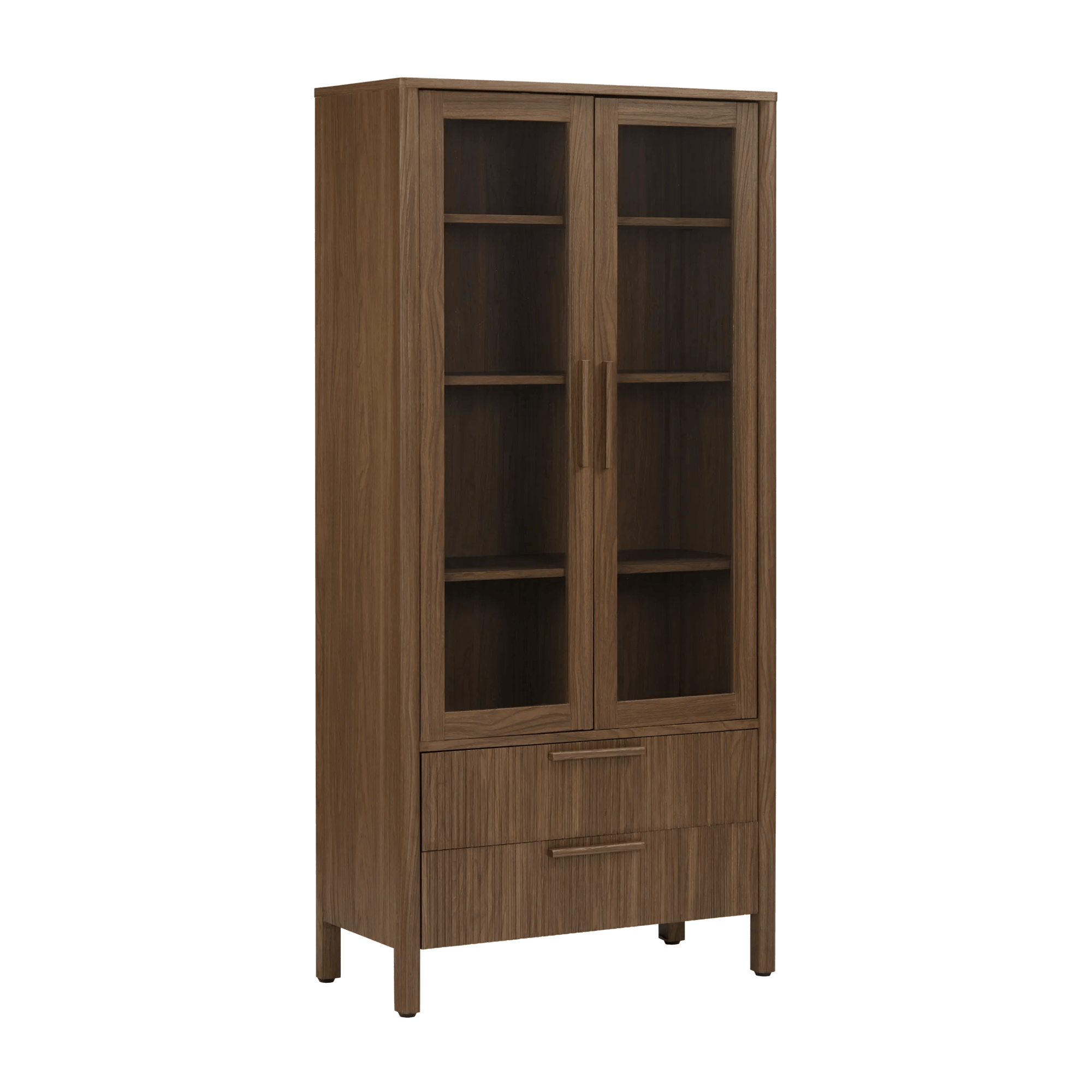 Two glass door walnut wooden buffet