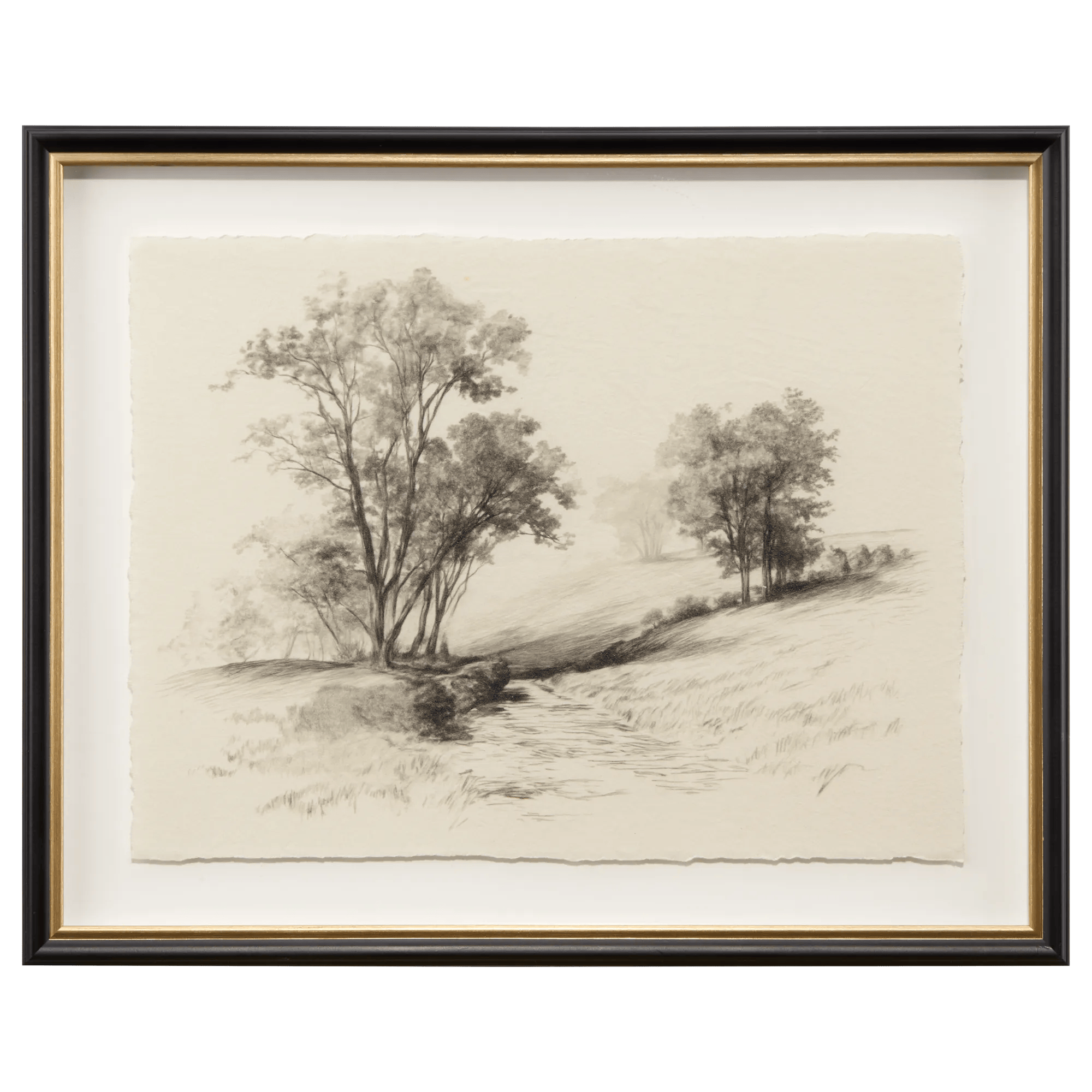 Vintage Landscape Drawing Framed Art