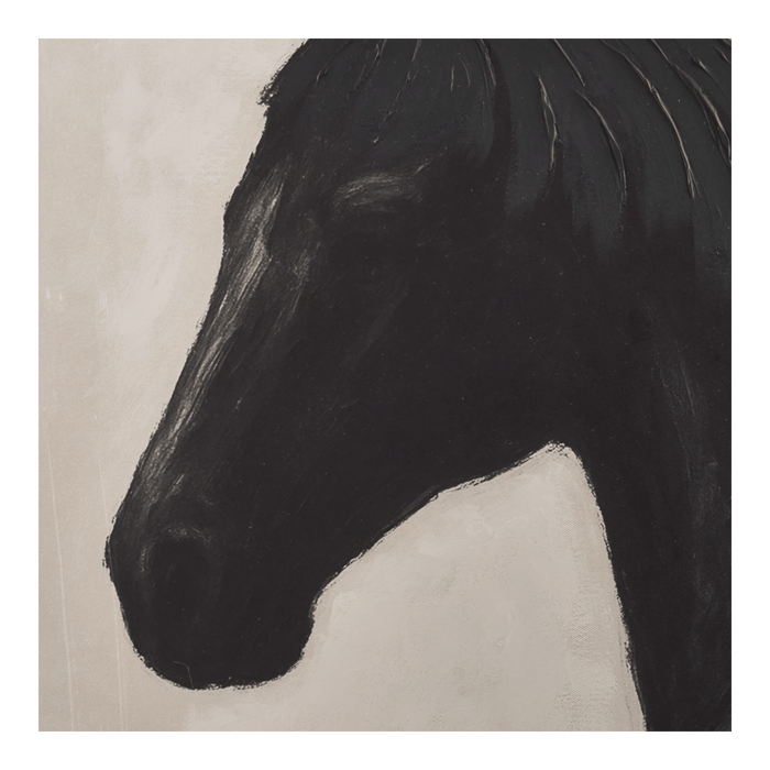 Profil d'un cheval noir encadré sous verre